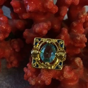 Gold over 925 enamel blue topaz ring